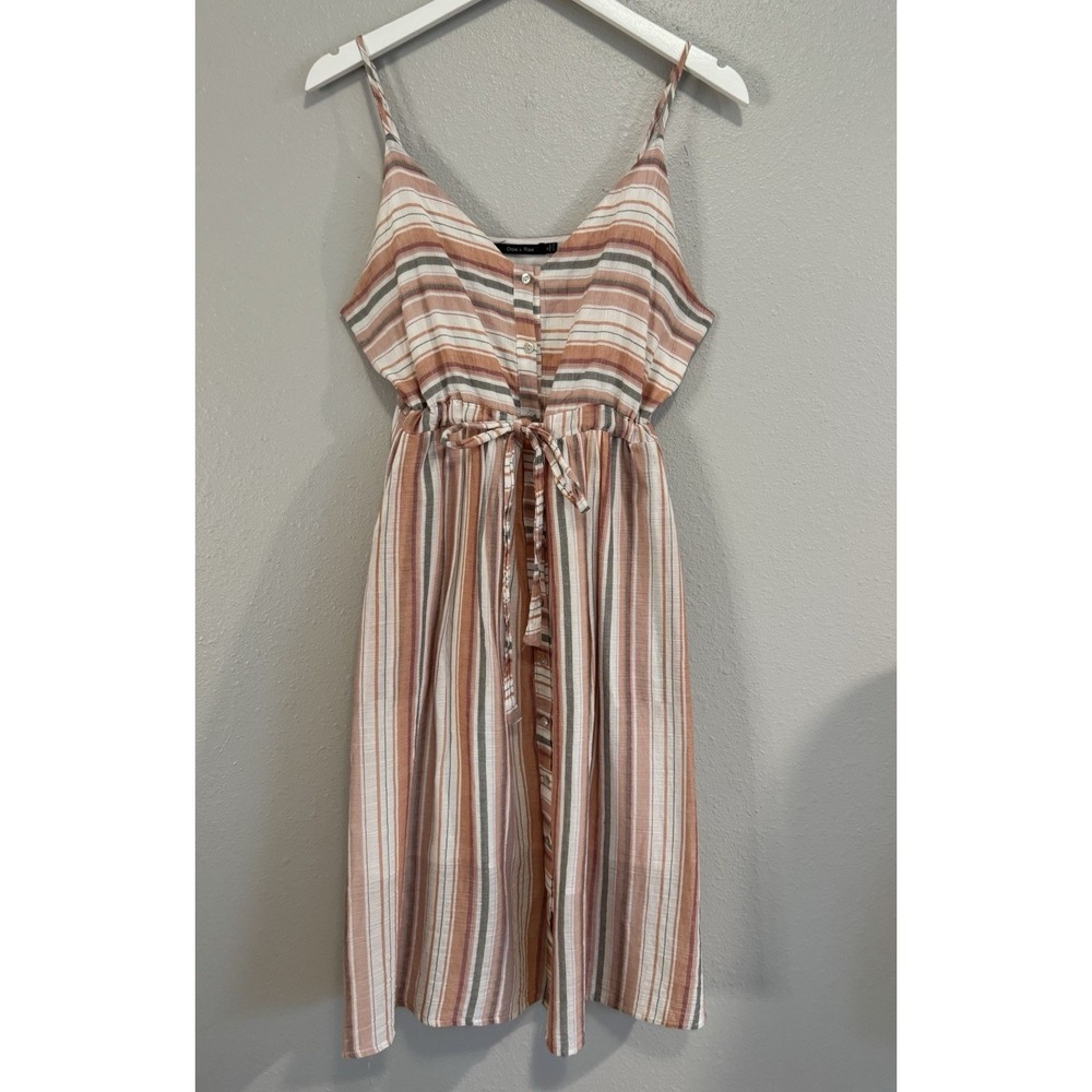 Doe & Rae Cotton Striped Sundress Cotton Midi Dress Pockets  Boho Summer‎ L
